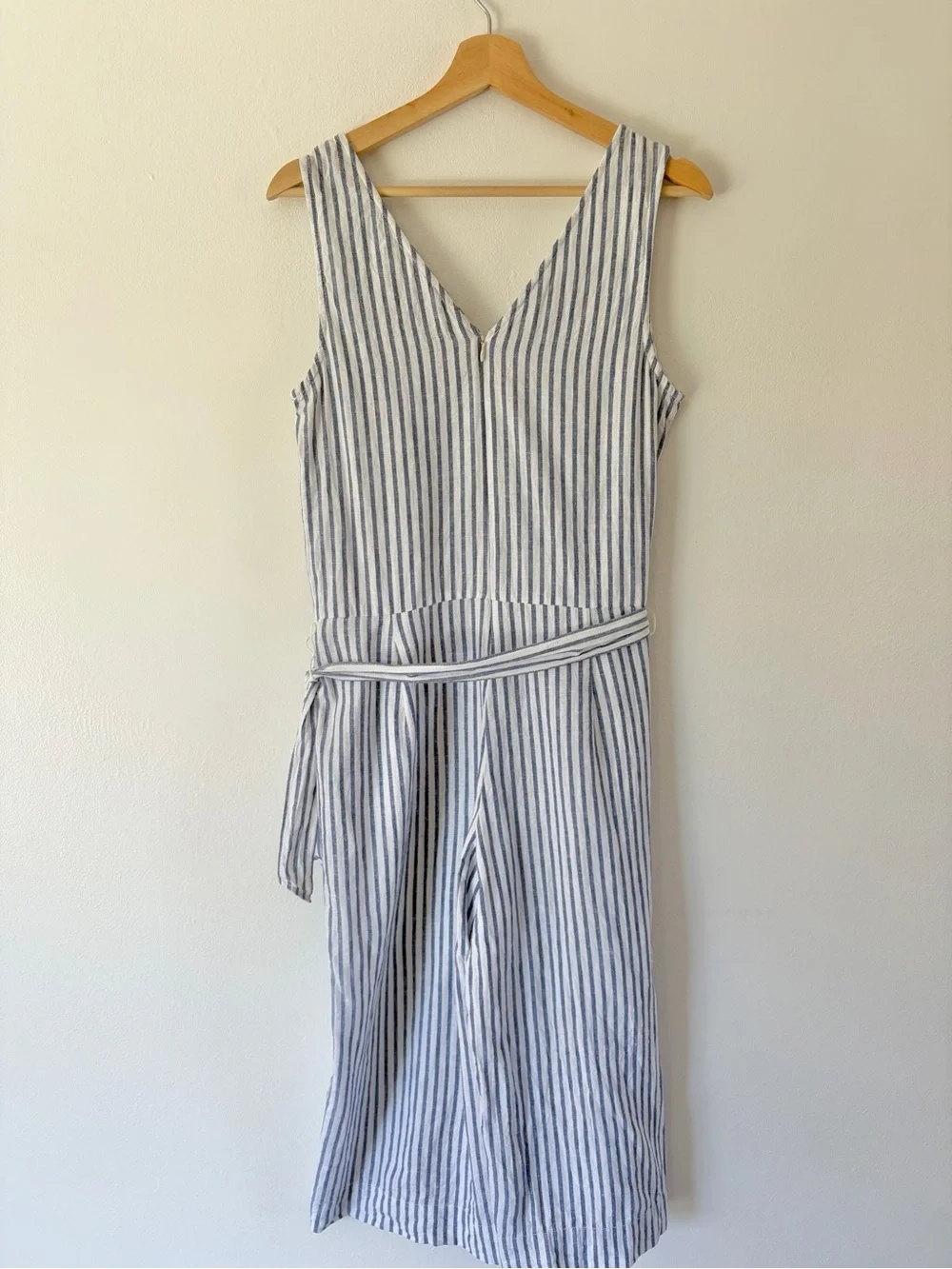 Beachlunchlounge Striped Sleeveless Linen Blend Wide Leg Crop Jumpsumpsuit Small